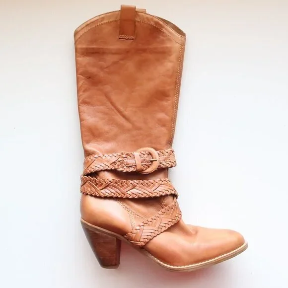 Roots Brazilian Almond Toe Block Heel Western Cowgirl Tall Riding Boots Size 8 - Picture 9 of 16